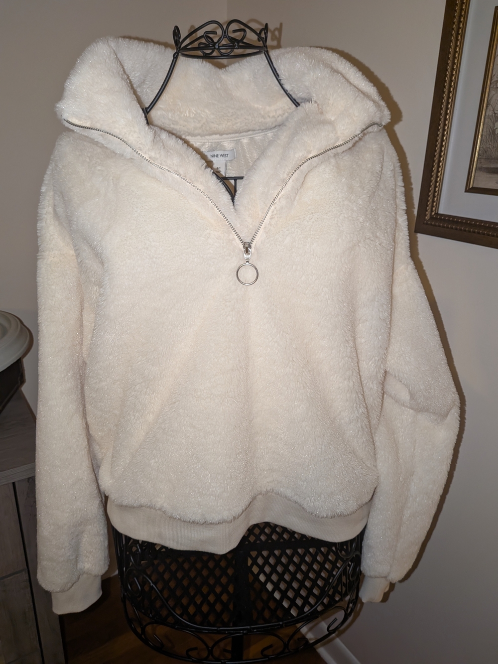 Nine West Cream Plush Sherpa Half-Zip Pullover